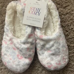 Marble Leopard Print Cozy Pull-On Slipper Socks with grippers size S/M